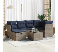 Owoxanthellate 7-TLG - Set divano da giardino in rattan sintetico, 55 x 53 x 34 cm, colore: blu marino, struttura in acciaio, panca angolare+tavolo balcone terrazza