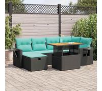 Owoxanthellate 7-TLG - Set lounge in rattan sintetico, 100 × 55 × 44/73 cm, 6 moduli per divano+tavolo+cuscino, colore nero/rosso, resistente alle intemperie, balcone e terrazza