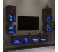 Owoxanthellate 8 pezzi da parete per TV a basso consumo, materiale in legno, 30/60/40 cm, altezza scaffali, illuminazione a LED RGB, design moderno per soggiorno, camera da letto, ufficio