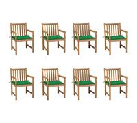 Owoxanthellate 8 sedie da giardino con cuscini verdi, in legno massiccio di teak, mobili da giardino rustici per terrazza e balcone, 58 x 60 x 90 cm, set in legno di teak resistente alle intemperie