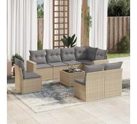 Owoxanthellate 9 pezzi beige polyrattan divano angolare 65,5 x 62 x 69 cm con tavolo in vetro e cuscino lavabile, modulare e resistente ai raggi UV per balcone terrazza giardino