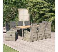 Owoxanthellate 9 pezzi mobili da giardino in polyrattan grigio 190 x 90 cm tavolo con funzione reclinabile, poltrona salvaspazio per balcone, terrazza, giardino d'inverno e piccoli giardini