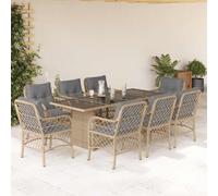 Owoxanthellate 9 pezzi mobili da giardino in rattan beige, 190 x 80 cm, con cuscino color crema, resistente ai raggi UV, tavolo e 8 sedie, design moderno per terrazza, balcone e giardino