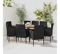 Owoxanthellate 9 pezzi mobili da giardino in rattan nero, 160 x 70 cm, moderno tavolo in legno di acacia, per esterni, balcone, terrazza, per famiglie e amici