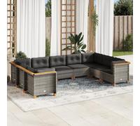 Owoxanthellate 9 pezzi Sala da giardino in polyrattan, 63,5 cm, grigio, resistente alle intemperie, divano angolare e centrale con piedini in legno di acacia, per balcone, terrazza, giardino d'inverno