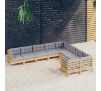 Owoxanthellate 9 pezzi Salone da giardino in pino 63,5 x 63,5 x 62,5 cm, cuscino in poliestere grigio modulare, resistente alle intemperie, balcone/terrazza