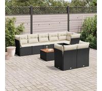 Owoxanthellate 9 pezzi - Set divano da giardino in polyrattan nero, 62 x 62 x 69 cm, resistente alle intemperie, per esterni, con tavolo in legno di acacia e spazio di archiviazione, modulare per