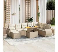 Owoxanthellate 9 pezzi - Set divano da giardino in polyrattan, resistente alle intemperie, con tavolo regolabile in legno di acacia, set modulare con cuscino per balcone, terrazza, sala da giardino