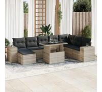 Owoxanthellate 9-TLG - Sala da giardino in polyrattan, colore: grigio chiaro, 55 x 53 x 34 cm, con spazio di archiviazione, regolabile in altezza, resistente ai raggi UV, protezione dalle intemperie