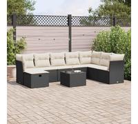 Owoxanthellate 9-TLG. - Set divano da giardino in polyrattan nero, 55 x 53 x 34 cm, resistente agli agenti atmosferici, con vano portaoggetti e cuscino rimovibile per giardino, terrazza, balcone