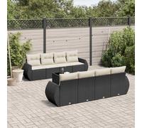 Owoxanthellate 9-TLG. Set divano da giardino in polyrattan nero, 55 x 53 x 34 cm, resistente alle intemperie, con tavolo in vetro temperato e spazio per terrazza, balcone e giardino d'inverno