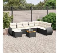 Owoxanthellate 9-TLG. Set divano da giardino in polyrattan nero, 62 x 62 x 69 cm, con tavolo in legno di acacia, resistente alle intemperie, per giardino, terrazza, balcone