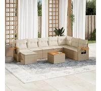 Owoxanthellate 9-TLG. - Set divano da giardino in rattan sintetico, 406 x 67 cm, resistente alle intemperie, con tavolo in legno di acacia, per balcone, terrazza, giardino