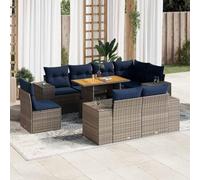 Owoxanthellate 9-TLG. Set salotto da giardino in rattan sintetico, colore grigio, cuscino blu navy, tavolino regolabile 55 x 53 x 34 cm, resistente alle intemperie, per balcone, terrazza, giardino