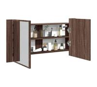 Owoxanthellate Armadietto a specchio a LED marrone, effetto rovere, 90 x 12 x 45 cm, con illuminazione RGB, materiale in legno, acrilico, 2 ripiani, portata 60 kg, montaggio per bagno degli ospiti