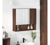 Owoxanthellate Armadietto a specchio marrone rovere 59 x 17 x 55 cm, in legno dal design moderno con specchio piatto e ripiani spaziosi per bagno, corridoio e piccoli WC ospiti