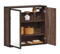 Owoxanthellate Armadietto da bagno a specchio marrone effetto rovere, 65 x 20 x 60 cm, materiale in legno e struttura in metallo, montaggio a parete, design moderno, ampio spazio per piccoli bagni, WC