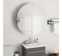 Owoxanthellate Armadietto da bagno nero con specchio a LED rotondo, 54 x 54 x 17,5 cm, materiale in legno, vetro stabile, molto spazio di archiviazione, design moderno per piccoli bagni e WC degli