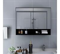 Owoxanthellate Armadio a LED con specchio nero, 80 x 15 x 60 cm, moderno mobile da bagno in MDF con luce soffusa e connettore USB, per bagno, WC ospiti e piccoli spazi