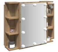 Owoxanthellate Armadio a specchio a LED, 70 x 16,5 x 60 cm, in legno di quercia Artisan, mobiletto da bagno, con illuminazione a LED USB, salvaspazio, per piccoli bagni e WC degli ospiti