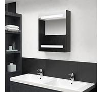 Owoxanthellate Armadio a specchio a LED antracite, 50 x 14 x 60 cm, in MDF con rivestimento in melamina, moderno mobile da bagno con barra luminosa integrata per piccoli bagni e WC degli ospiti