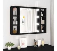 Owoxanthellate Armadio a specchio a LED, nero, 76 x 15 x 55 cm, in legno, 6 scomparti, illuminazione LED USB, montaggio a parete, design moderno per bagno, camera da letto, corridoio