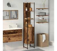 Owoxanthellate Armadio da parete per il bagno in legno anticato 33 x 33 x 185,5 cm, in legno e telaio in acciaio, design moderno con 2 ripiani, salvaspazio per piccoli bagni e WC degli ospiti