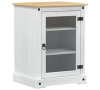 Owoxanthellate Armadio HiFi bianco in legno di pino massiccio, 60 x 50 x 82 cm, mobile basso per multimediali con anta in vetro e mensola, elegante tavolino per TV e mobile fono, per soggiorno e casa