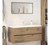 Owoxanthellate Armadio per lavandino Artisan, in legno di quercia, 100 x 38,5 x 45 cm, con ampio spazio e moderno effetto legno, montaggio a parete, per bagno, piccoli bagni