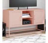 Owoxanthellate Armadio TV rosa 100,5 x 39 x 60,5 cm in acciaio look industriale, credenza moderna con ampio spazio di archiviazione, tavolo TV per soggiorno camera da letto