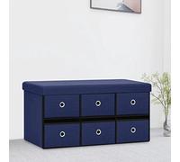 Owoxanthellate Cassapanca pieghevole con vano portaoggetti 76 x 38 x 38 cm, effetto lino blu, 6 cassetti, sgabello compatto per corridoio, camera da letto