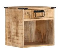 Owoxanthellate Comodino 40 x 30 x 37 cm in legno massello di mango e ferro, design moderno con cassetto e scomparto aperto, robusto tavolino per camera da letto, soggiorno e corridoio