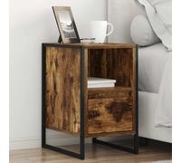 Owoxanthellate Comodino color fumo, 39,5 x 30 x 50 cm, comodino industriale con cassetto, legno e acciaio, tavolino con scomparto segreto, tavolino laterale per camera da letto, corridoio, soggiorno