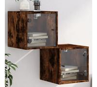 Owoxanthellate Comodino con ante in vetro, set in legno di incenso, 35 x 37 x 35 cm, console da parete con robusto pannello in legno, moderno e salvaspazio, per camera da letto, corridoio e soggiorno