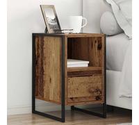 Owoxanthellate Comodino in legno antico 39,5 × 30 × 50 cm, stile industriale con cassetto e scomparto segreto, legno/metallo, camera da letto corridoio