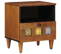 Owoxanthellate Comodino in legno di mango marrone, 40 x 33 x 46 cm, con cassetto segreto, in legno massello, design moderno, robusto e durevole, per camera da letto, corridoio, Living Room