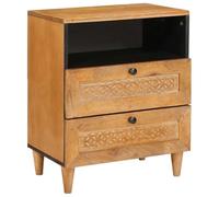 Owoxanthellate Comodino marrone chiaro in legno massello di mango 50 x 33 x 60 cm con cassetto e scaffale, effetto rustico, spazio per camera da letto, soggiorno, corridoio