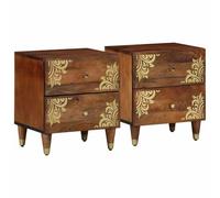 Owoxanthellate Comodino marrone miele, set da 2 pezzi, 40 x 33 x 46 cm, legno di mango massiccio con cassetto, fronte dipinto a mano, finitura opaca, design moderno per camera da letto e corridoio