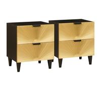 Owoxanthellate Comodino nero oro 40 x 33,5 x 46 cm in legno massello di mango con cassetto e ripiano, design moderno, robusto e durevole, per camera da letto, corridoio, soggiorno