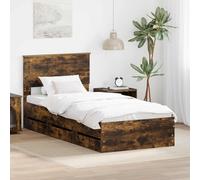 Owoxanthellate Cornice per letto in rovere affumicato, 90 x 190 cm, con cassetto, design moderno, robusto materiale in legno, semplice miracolo per camera da letto, camera dei ragazzi e camera degli