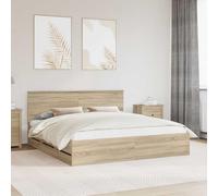 Owoxanthellate Cornice per letto in rovere Sonoma, 180 x 200 cm, design moderno in legno con scomparti segreti, robusta rete a doghe per camera da letto, camera dei ragazzi e camera degli ospiti