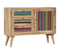 Owoxanthellate Credenza 100 x 30 x 75 cm, in legno massiccio di mango, con 3 cassetti e 1 anta, comò per soggiorno, corridoio, sala da pranzo, armadio rustico in legno naturale, pezzo unico