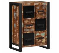 Owoxanthellate Credenza 50 x 35 x 70 cm, legno antico massiccio con 6 cassetti, colore nero-marrone, soggiorno e camera da letto, cassettiera in legno massiccio, aspetto industriale, fissaggio a