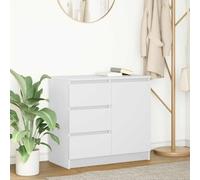 Owoxanthellate Credenza bianca, 71 x 35 x 65 cm, in legno con 3 cassetti e porte, design moderno, robusto cassettiera per soggiorno, camera da letto e corridoio