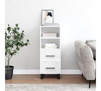 Owoxanthellate Credenza bianca lucida, 34,5 x 34 x 90 cm, in legno con gambe in metallo, design moderno, per soggiorno, camera da letto, corridoio