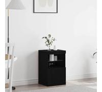 Owoxanthellate Credenza in rovere nero, 41 x 37 x 67 cm, con illuminazione a LED e ripiani in vetro, piccolo comò per soggiorno, sala da pranzo e camera da letto