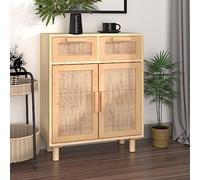 Owoxanthellate Credenza marrone, 60 x 30 x 75 cm, in legno massello di pino con fronti in rattan, 2 cassetti, 2 ante, per soggiorno, camera da letto, corridoio