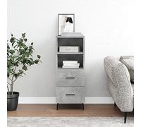 Owoxanthellate Credenza moderna in legno grigio cemento, 34,5 x 34 x 90 cm, con gambe in metallo, 2 cassetti e 2 scomparti per soggiorno, sala da pranzo, camera da letto, corridoio