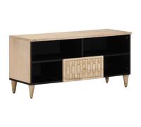 Owoxanthellate Credenza per TV, 100 x 33 x 46 cm, in legno massello di mango sbiancato, con motivo intagliato a mano, per soggiorno, corridoio e camera da letto
