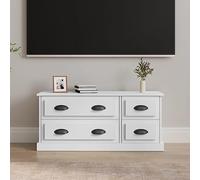Owoxanthellate Credenza per TV bianca, 100 x 35,5 x 45 cm, materiale in legno, design moderno con 4 cassetti, piano superiore robusto, montaggio flessibile, mobile per TV, soggiorno, camera da letto